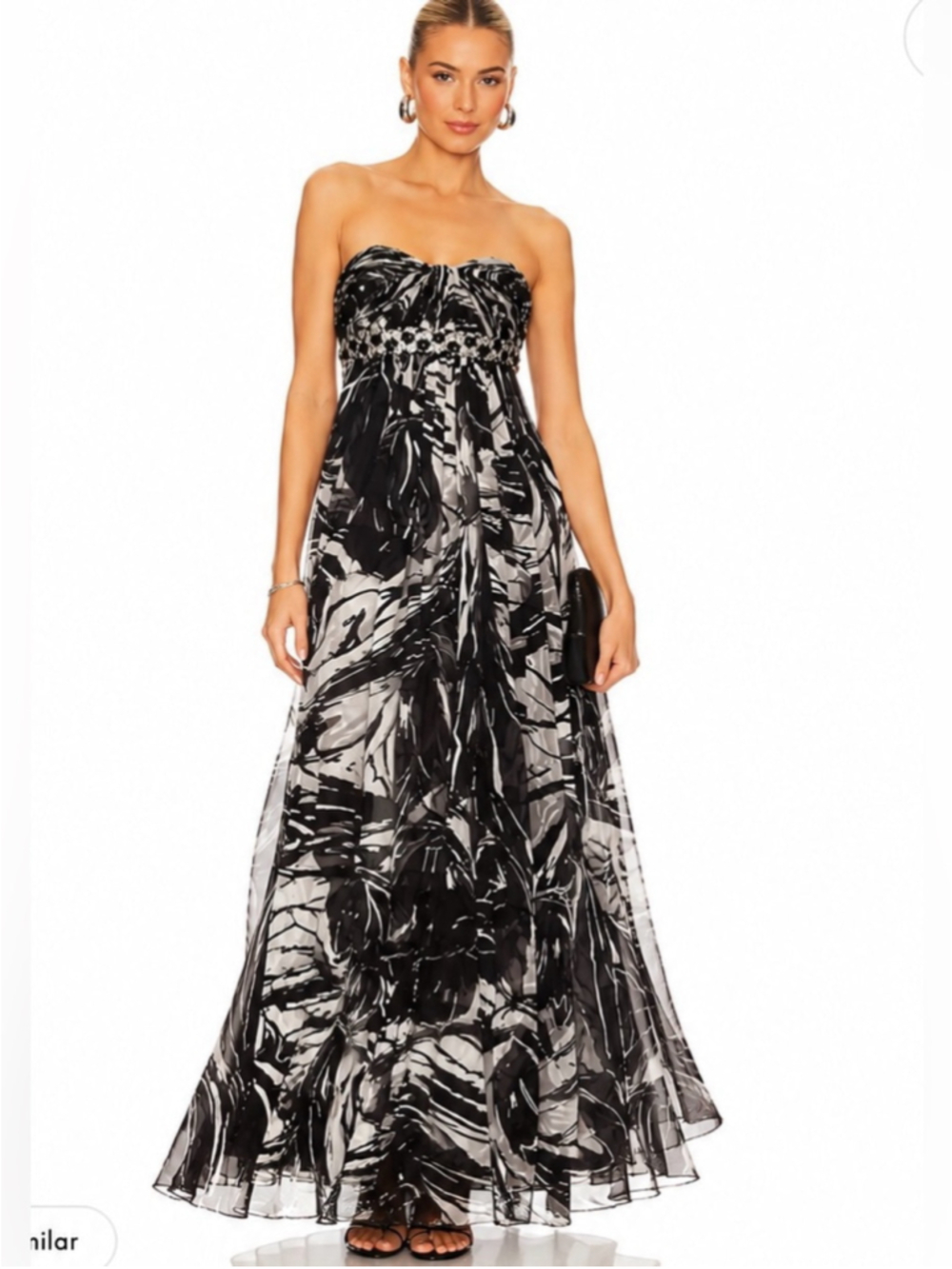 BCBGMaxAzria Black and White Strapless Maxi Dress